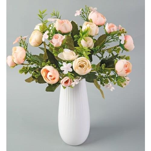 28cm/11in Rose White Silk Camellia Artificial Flowers Bouquet 10 Big Head Cheap Fake Flowers for Home Wedding Decoration Indoor