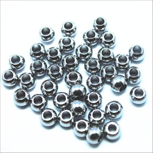 30pcs silver stainless steel metal accessories big hole european beads size 4mm 6mm 3.0mm hole diameter