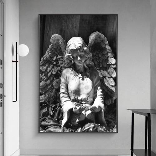 Angel Black and White Canvas Painting Wall Art Nordic Posters and Prints Wall Pictures for Living Room Decoration Frameless