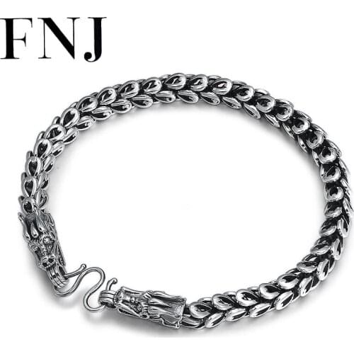 FNJ 20cm Dragon Bracelet 925 Silver Vintage Original Pure S925 Silver Bracelets for Men Fine Jewelry 6mm