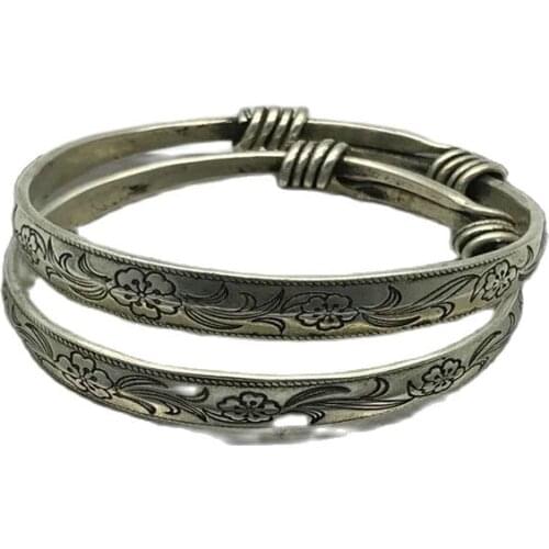 Chinas Old Tibet Silver Engraving Pattern Bracelet A Pair