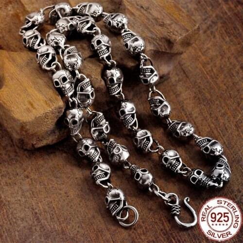 High Quality Skull Silver Chain Real 925 Sterling Silver Thailand Vintage style Necklace Pendant for Men Fine Jewelry Best Gifts