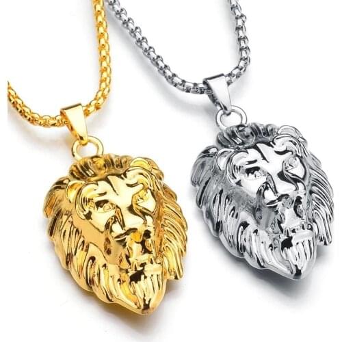 Hip Hop Big Lion Head Pendant & Necklace Animal King Vintage Stell Color Hiphop Rope Chain For Men Women Jewelry Gift S491