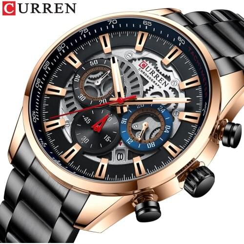 CURREN Fashion New Watch Man Top Brand Luxury Black Business Wristwatch Stainless Steel Sport Chronograph Waterproof Men Clock