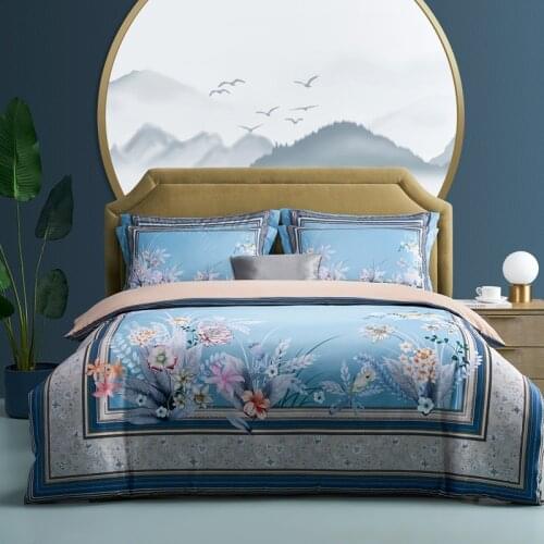 Luxury European Digital Printing Cotton Elegant Simple Bedding Set Duvet Cover Flat Sheet Pillowcase Queen 4pcs #sw