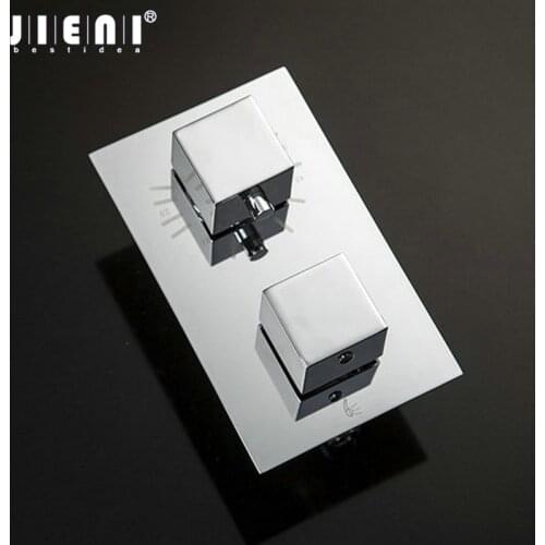 JIENI Solid Brass Chrome Brass Bathtub Sink Basin Faucet Set Exposed Shower Faucet Wall Mounted Thermostatic Mixer Taps