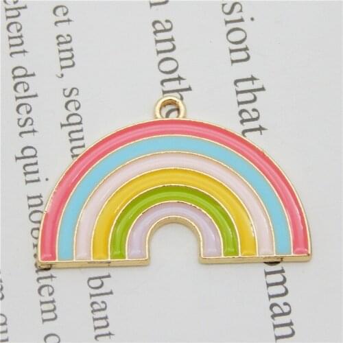 Julie Wang 4PCS Enamel Rainbow Charms Alloy Colorful Gold Tone Rainbow Pendants Bracelet Jewelry Making Accessory