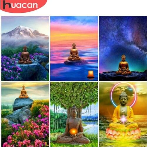 HUACAN Full Square/Round Diamond Painting Portrait Buddha Embroidery Cross Stitch Decoration Painting With Diamonds Wall Art