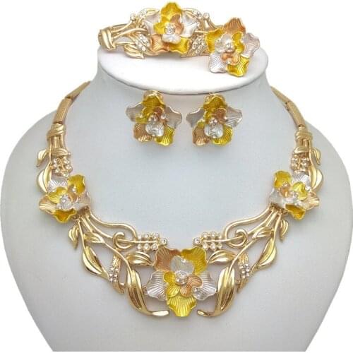 Kingdom Ma New African Necklace Bracelet Earrings Ring Flower Sets Bridal Wedding Dubai Multicolor Jewelry Sets for Women