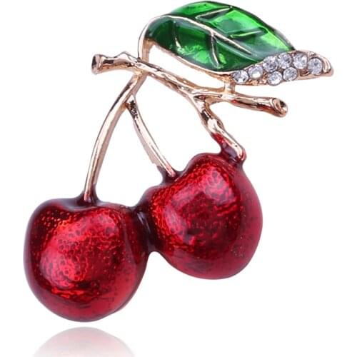 Red Enamel Brooches For Women Kids Cherry Brooch Corsage Small Bouquet Hijab Pins Female Party Bag Dress Jewelry Accessories