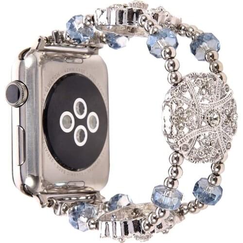 Metal elastic bracelet compatible Apple watch 44mm 42mm 40mm 38mm Replacement belt for iwatch 6 5 4 321SE Hand-beaded metal band