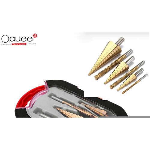 6Pcs HSS Straight Groove Step Drill Bit Set Steel Titanium Coated Wood Metal Hole Cutter Core Drill Bit + 3 6 8MM Saw Drill Set