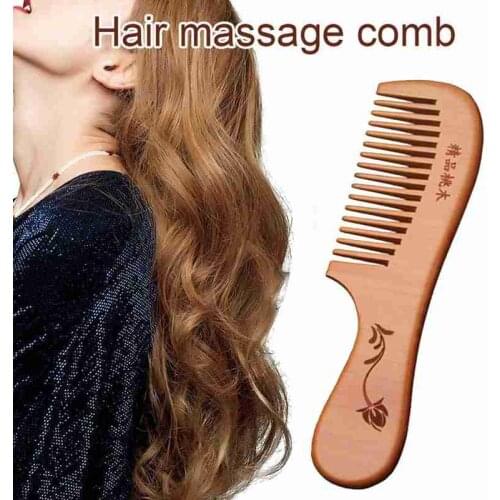 New Wooden Wide Tooth Hair Comb Natural Peach Wood Comb Healthy Massage Anti-Static Comb Hair Care Tool Beauty Accessories