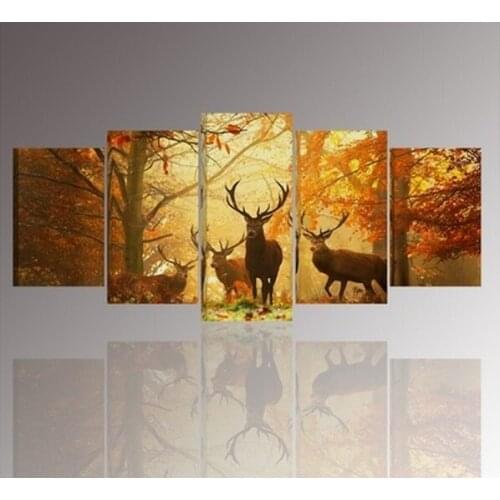 2016 New 5 Panel Wall Art The deer Painting Pictures Print On Canvas The Picture For Home Modern Decoration piece