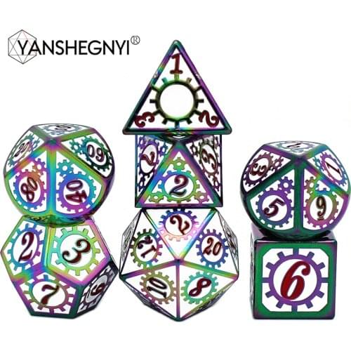 2020 New Dnd Metal Dice RPG MTG Dice for Tabletop RPGs Games D20 D12 D10 D8 D6 D4 Zinc Alloy Digital Dices Pattern 7pcs dice set