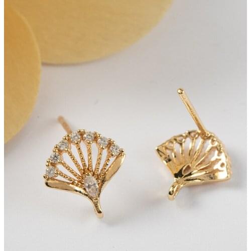 2020 New S925 Needle Fan-shaped Stud Earrings Korean Fashion Jewelry DIY Peacock Tail Fan-shaped Earings Earrings Accessories