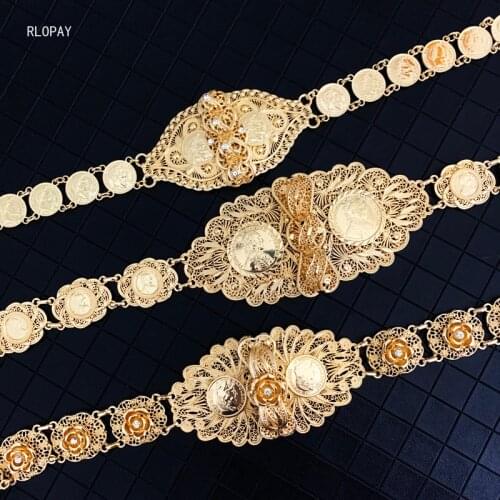 New Design Napoleon Figure Coin Waist Chains Hollow Flower Belt Buckle Arabic Luxury Wedding Dress Belts Solid Gold Plating