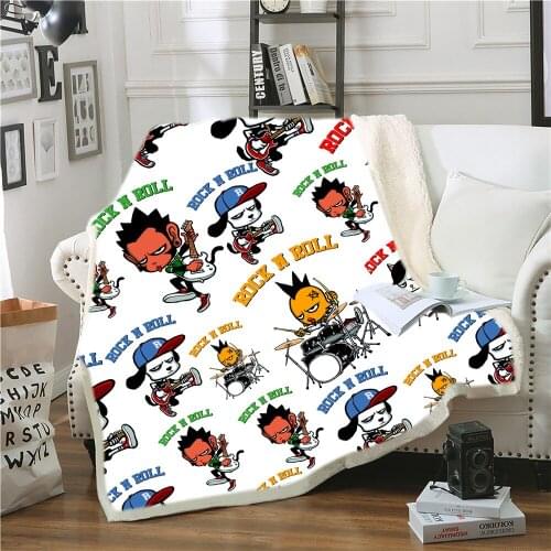 Rock And Roll Sherpa Blanket 3D Print Monkey/Dog/Cat/Chicken Throw Blanket Punk Day Fleece Blanket Sofa Soft Fluffy Blanket