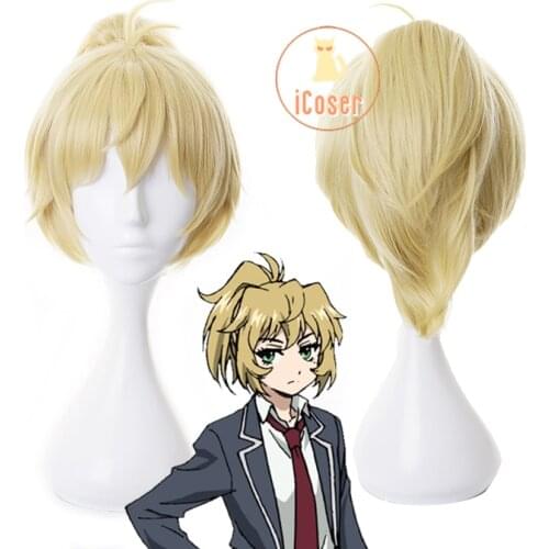 Anime High Rise Invasion Mayuko Nise Cosplay Wig Tenkuu Shinpan Short Blonde Ponytail Heat Resistant Synthetic Hair Party Wig