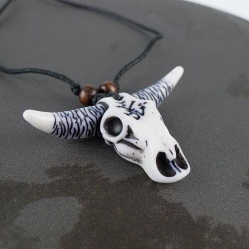 Cow Skull Pendants Bone Art Imitation Yak Bone Material Necklace Pendant Vintage Mens Adjustable Rope Necklaces #GZ101