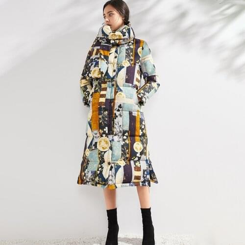 New Womens down jacket winter 2020 new Scarf collar 90 white goose down Jackets thick long coat with a scarf Women Outerwear