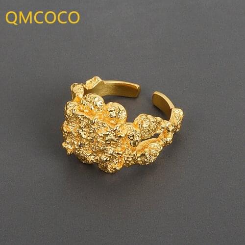 QMCOCO 925 Silver Ring For Women Wide Ring INS Irregular Bump Textured Folds Woman Fine Jewelry Birthday Gift