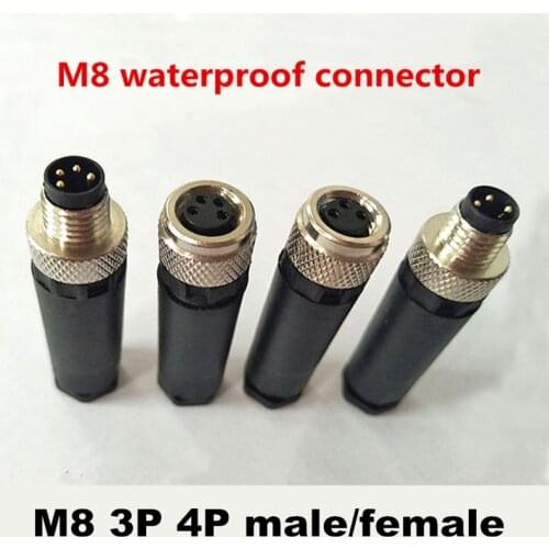 M8 3pins 4pins sensor connector waterproof male&female plug screw threaded coupling 3 4 Pin