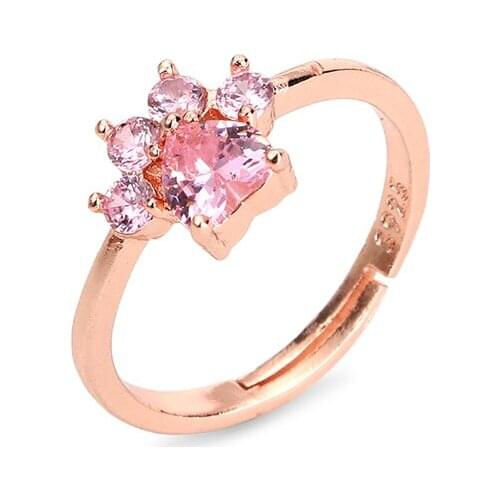Charms Romantic Women Crystal Rhinestone Adjustable Rings Lovely Pet Dog Paw Print Cat Claw Open Rings Shellhard Fashion Jewelry