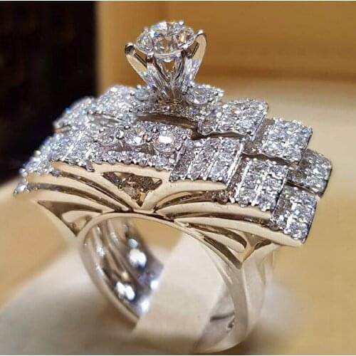 Luxury Wedding Creative Ring Set for Women Cz Stone Female Elegant Bridal Engagement Hhollow Out 2Pcs Set Finger Ring Jewelry