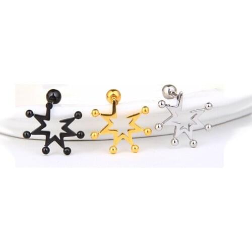 1 star nail earrings pierced black gold colour stainless steel mens earrings ladies gift jewelry earrings