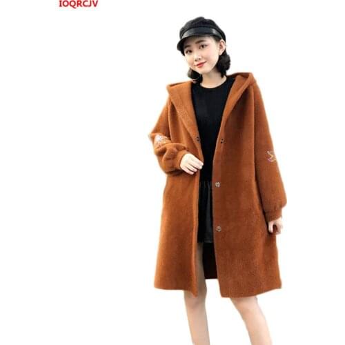 Women Mink Cashmere Coat Winter Faux Fur Coat High Quality Long Hooded Sweater Jacket Femme Knitted Cardigan Plus Size 5XL