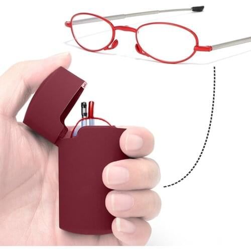 +1.5 2.0 2.5 3.0 3.5 4.0 Foldable Presbyopic Eyeglasses Folding Reading Glasses with Case oval Full Metal Frame Red
