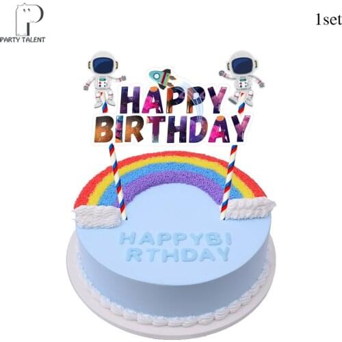 1 Set Astronaut Solar Space Theme Cake Topper For Kids Children Birthday Party Baby Shower DIY Baking Decoration Accessory