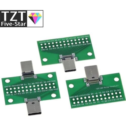 Type-C Male to Female USB 3.1 Test PCB Board Adapter Type C 24P 2.54mm Connector Socket For Data Line Wire Cable Transfer