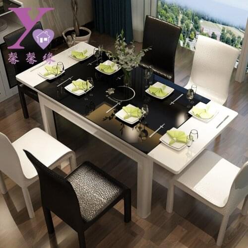 Retractable folding dining table chair modern simple dining table induction cooker black and white tempered glass dining table