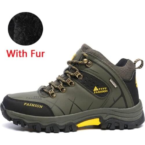 Top Quality Autumn Winter Mens Warm Real Wool Hiking Shoes Outdoor Antiskid Winter Trekking Sport Shoes Hiking Sneakers