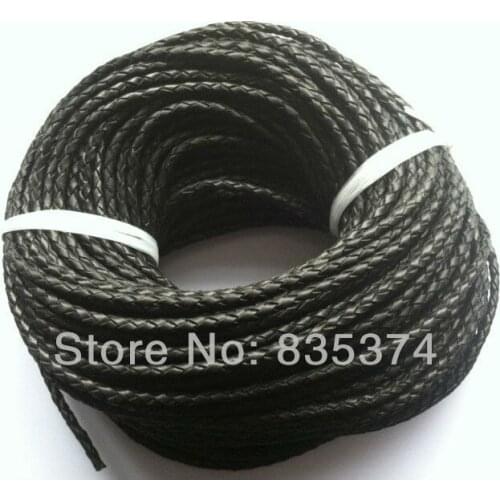 High quality 4 strands black 4mm braided leather cord round 50meters/lot