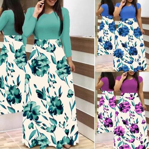 Summer Womens Print Stitching Flower Long Banquet Dress Bodycon Dress Elegant Sexy Woman Super Long Dress Plus Size Vestidos