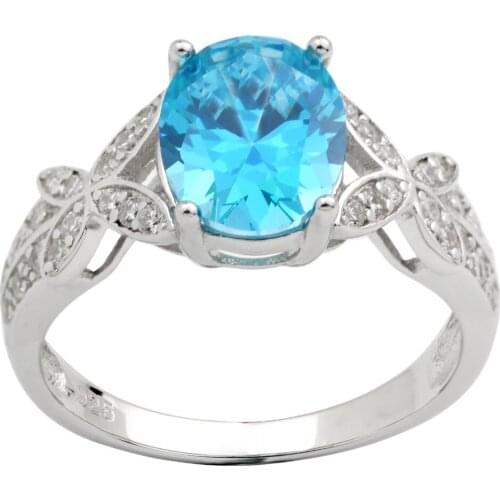 925 Sterling Silver Ring Women Butterfly Jewelry 8x10mm Oval Cubic Zirconia CZ Christmas Gift R077