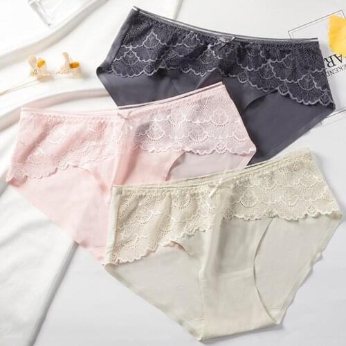 Wasteheart Women Fashion Blue Pink Cotton Bottom Lace Panties Bow One-Piece Underwear Lingerie Women Briefs M L XL Underpants