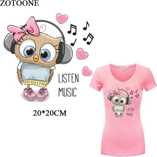 ZOTOONE Iron On Music Owl Patches For Kids Clothing Dresses DIY Accessory Thermal Transfer Printer Stickers Applique Heat Press