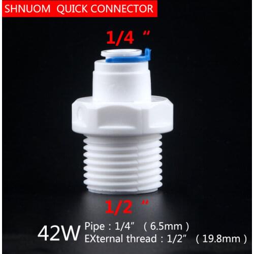 1/2" External thread to 1/4" Tube direct connection straight Quick Connect 42W RO Water Reverse Osmosis System Tube Fitting