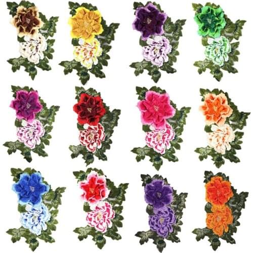 1pcs Rose Flower Patches Sew on 3D Embroidered Patch Applique DIY Fabric Sticker Repair Clothes Patches