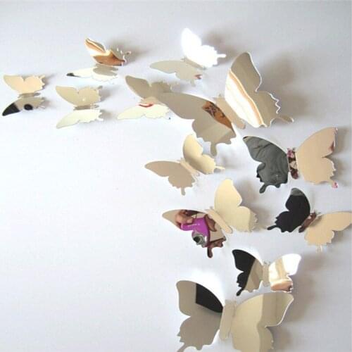 12pcs/set Mirror Wall Stickers art Decal Butterflies PVC 3D Mirror Wall Art Home Decors fridge wall decal home Decoration