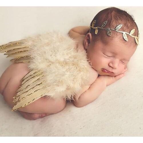 2pcs/Set Baby Leaf Hairband Feather Angel Wings Cute Newborn Photography Props Lover Infant Costume Outfits Toddlers Photo Shoot