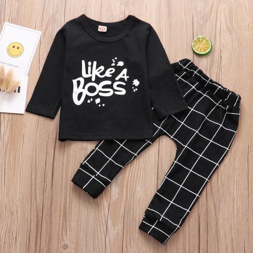 Kids infant toddle boys girls clothes set Like a boss printed 2pcs clothing sets 2018 Sping Autumn Baby boy outfit