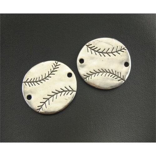 2 Pcs Silver Color Baseball Softball Charms Connector Jewelry Making DIY Handmade Craft 32mm A1096
