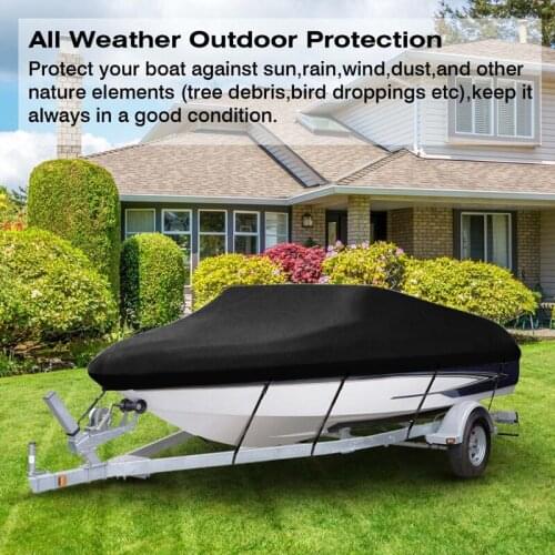 210D Waterproof Boat Cover Speedboat Towed Fishing V-Shaped Boat Cover Rainproof Sunshade Protective Cover 13/16/19/22FT