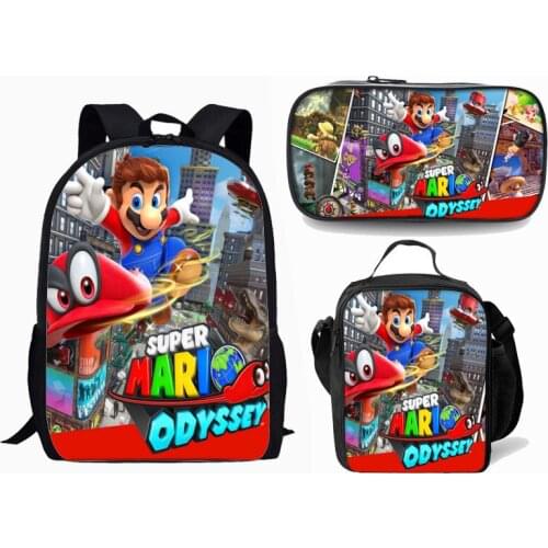 3pcs/set Rucksack Students Girls Boys Knapsack Pretty Surprise Gift Schoolbag Mario Bros Backpack for kids teens Mochilas