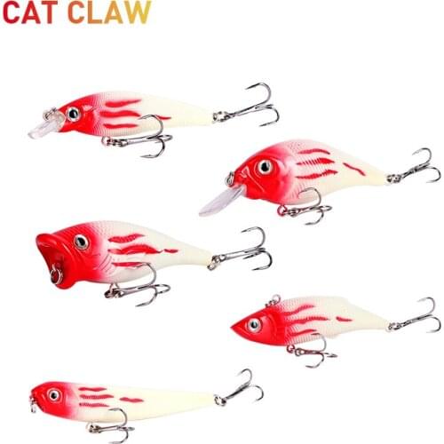 Cat Claw 5 pcs Fishing Lure Big Artificial Popper Lure Loud Sound Fishing Bass 3D Eyes Bluefish Tuna Swing Carp Bait Treble